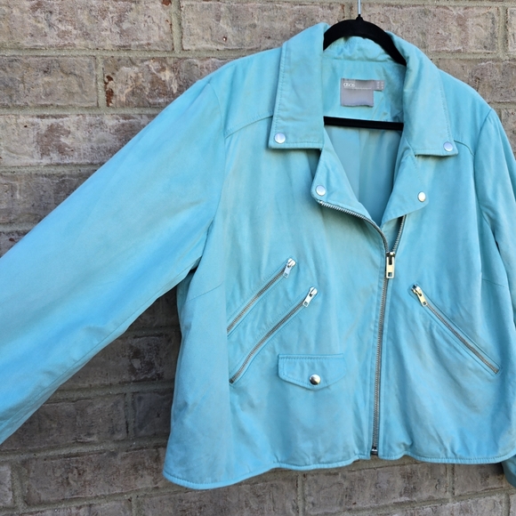 ASOS DESIGN Ultimate Faux Suede Cropped Moto Biker Jacket in Mint Green Size 16 - Picture 8 of 15